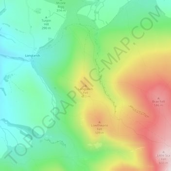 Mappa topografica Longlands Fell, altitudine, rilievo
