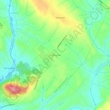 Mappa topografica Shirks Corner, altitudine, rilievo