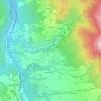 Mappa topografica San Lorenzo e Flaviano, altitudine, rilievo