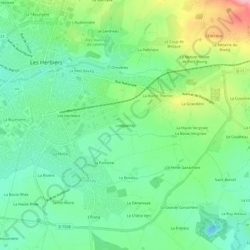 Mappa topografica Longuenay, altitudine, rilievo