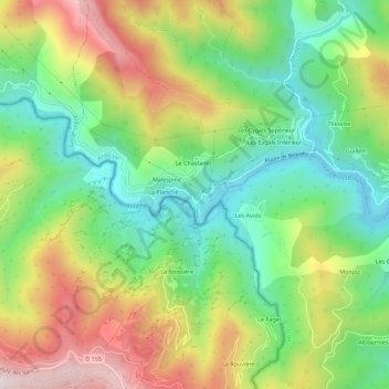Mappa topografica Beaujeau, altitudine, rilievo