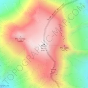 Mappa topografica Mount Adams, altitudine, rilievo