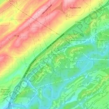Mappa topografica Overton, altitudine, rilievo