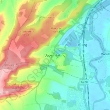 Mappa topografica Upper Halling, altitudine, rilievo