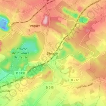 Mappa topografica Élinghen, altitudine, rilievo