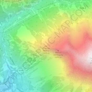 Mappa topografica Crap de Molina, altitudine, rilievo