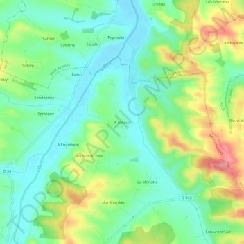 Mappa topografica A Arnaud, altitudine, rilievo