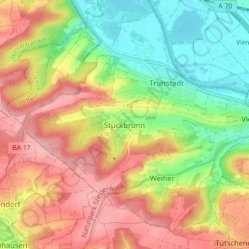 Mappa topografica Stückbrunn, altitudine, rilievo