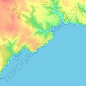 Mappa topografica Cala Llombards, altitudine, rilievo