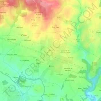 Mappa topografica Berric, altitudine, rilievo