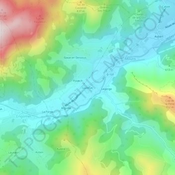 Mappa topografica Luzenac, altitudine, rilievo