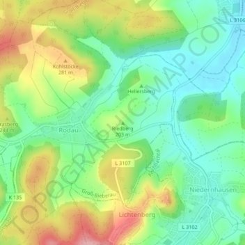Mappa topografica Riedberg, altitudine, rilievo