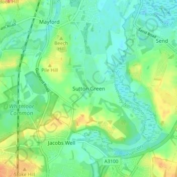 Mappa topografica Sutton Green, altitudine, rilievo