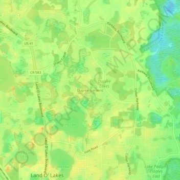 Mappa topografica Dupree Gardens, altitudine, rilievo
