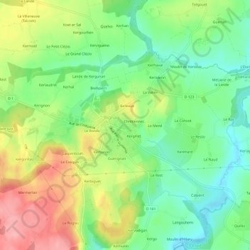 Mappa topografica Talmené, altitudine, rilievo