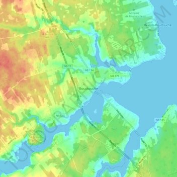 Mappa topografica Bouctouche, altitudine, rilievo