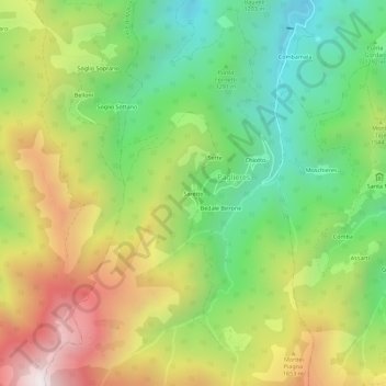 Mappa topografica Saretto, altitudine, rilievo