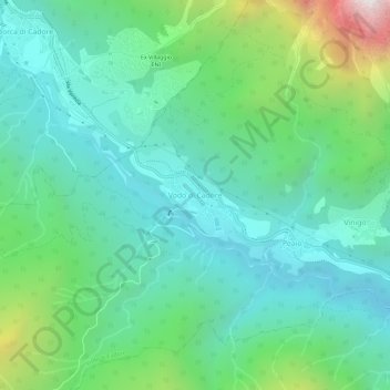 Mappa topografica Vodo di Cadore, altitudine, rilievo