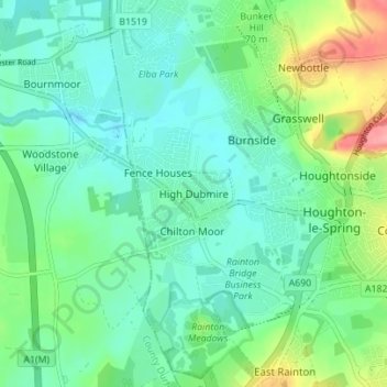Mappa topografica High Dubmire, altitudine, rilievo