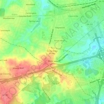 Mappa topografica Windy Ridge Estates, altitudine, rilievo