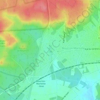 Mappa topografica Château de Bourron, altitudine, rilievo
