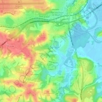 Mappa topografica Penen, altitudine, rilievo