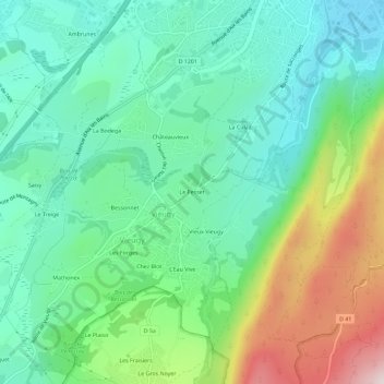 Mappa topografica Le Pesset, altitudine, rilievo