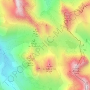 Mappa topografica Col des Rochilles, altitudine, rilievo