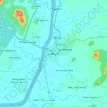 Mappa topografica Chinturu, altitudine, rilievo