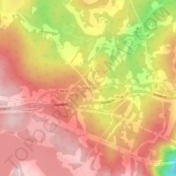 Mappa topografica Bismarck, altitudine, rilievo