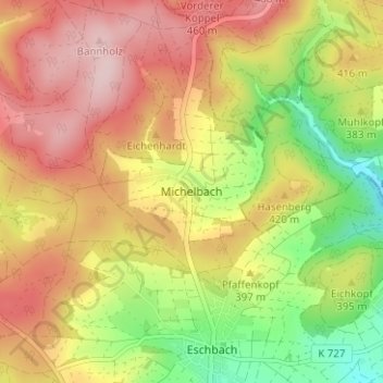 Mappa topografica Michelbach, altitudine, rilievo