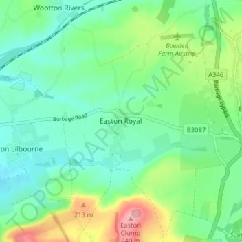Mappa topografica Easton Royal, altitudine, rilievo