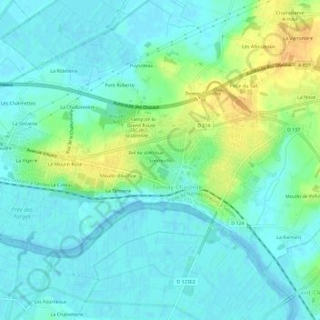 Mappa topografica Sonneville, altitudine, rilievo