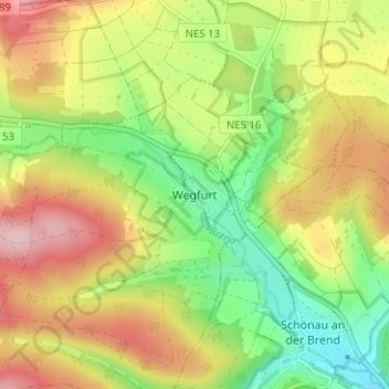 Mappa topografica Wegfurt, altitudine, rilievo