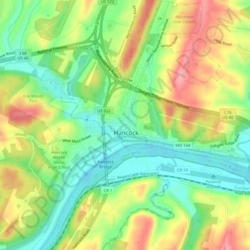 Mappa topografica Hancock, altitudine, rilievo