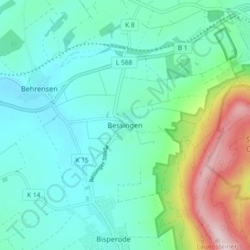 Mappa topografica Bessingen, altitudine, rilievo