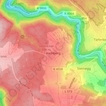 Mappa topografica Hamberg, altitudine, rilievo