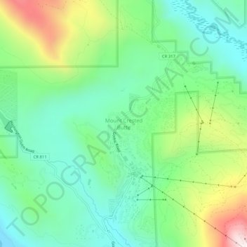 Mappa topografica Mount Crested Butte, altitudine, rilievo