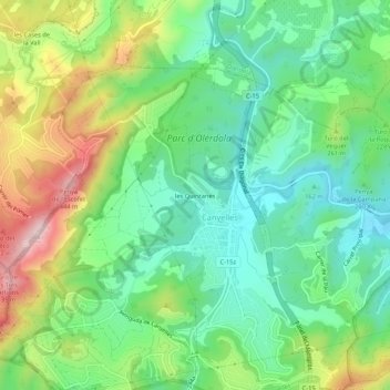 Mappa topografica les Quintanes, altitudine, rilievo
