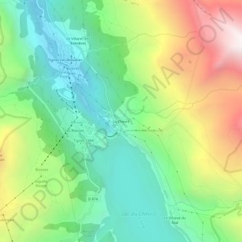 Mappa topografica Le Chevril, altitudine, rilievo