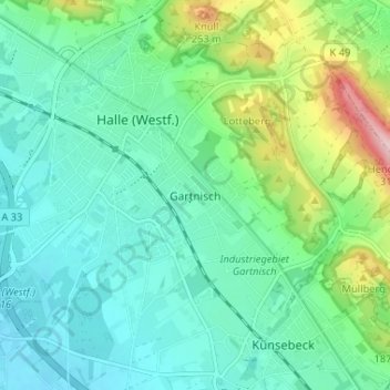 Mappa topografica Gartnisch, altitudine, rilievo