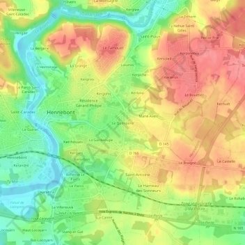 Mappa topografica Le Quimpéro, altitudine, rilievo