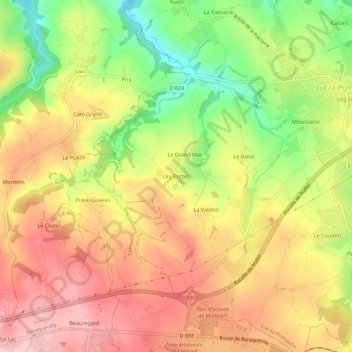Mappa topografica Les Flottes, altitudine, rilievo