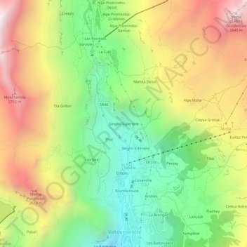 Mappa topografica Singlin Superiore, altitudine, rilievo