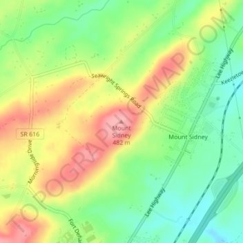 Mappa topografica Mount Sidney, altitudine, rilievo