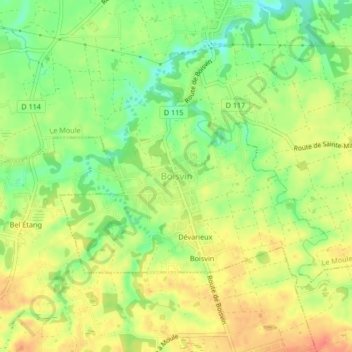 Mappa topografica Boisvin, altitudine, rilievo