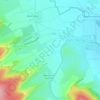 Mappa topografica Treize, altitudine, rilievo
