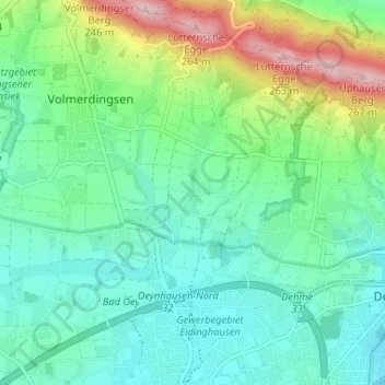 Mappa topografica Röhn, altitudine, rilievo