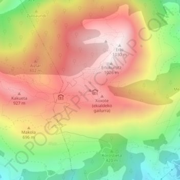Mappa topografica Xoxote, altitudine, rilievo