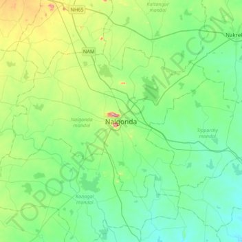 Mappa topografica Nalgonda, altitudine, rilievo